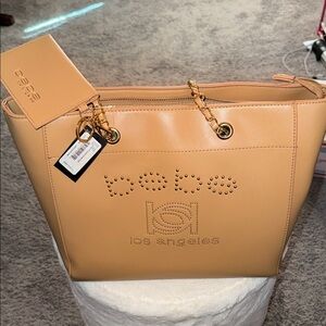 Bebe Beige Tote with Gold Accents